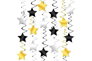 New Year Hanging Decorations - Black Gold and Silver Star Hanging Swirls