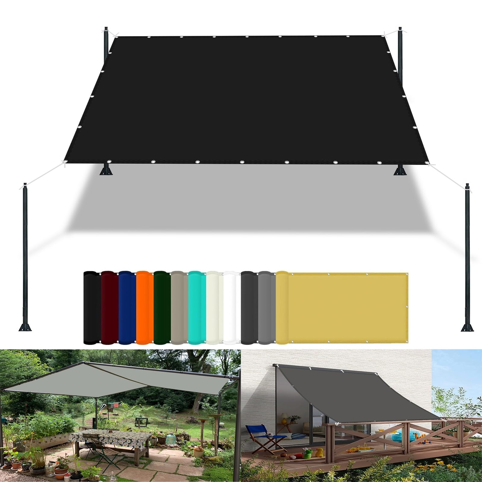 Sunscreen Awning Canopy 1.4 x 3.4 m(4.6 x 11.2ft) Waterproof Balcony Privacy Screen with Free Rope UV Block Weather-Resistant with Grommets Pes Shade Netting for Carport Swimming Plants, Black â image 1