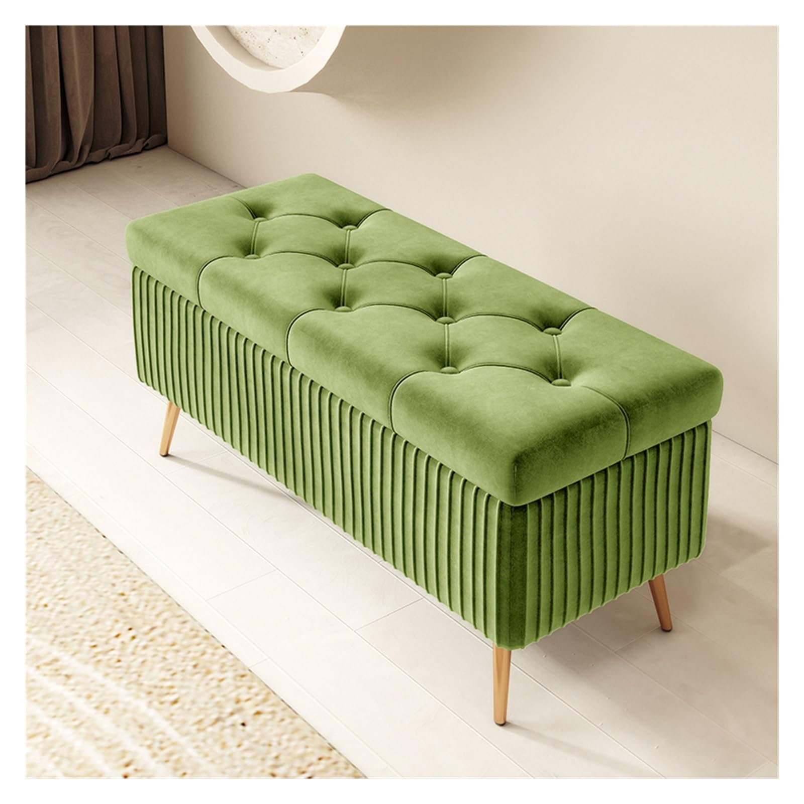 Banc d'entrée moderne rembourré en velours pour s'asseoir confortablement