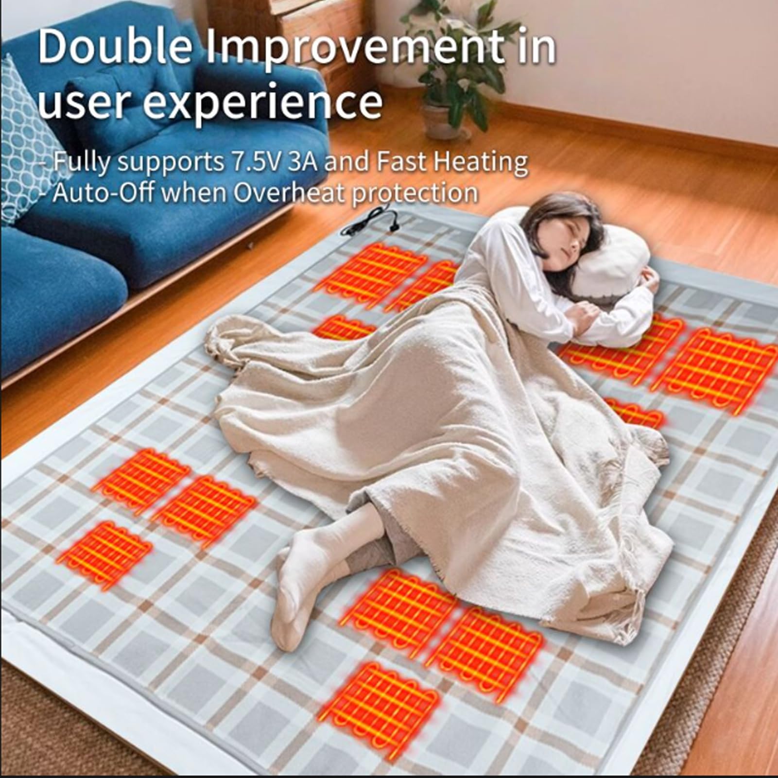 Coperta riscaldante elettrica senza fili, Coperta termica elettrica USB 5 temperature timer 2-10h coperta termica riscaldamento rapido per pausa pranzo in ufficio, viaggio (Black, 160x80cm)