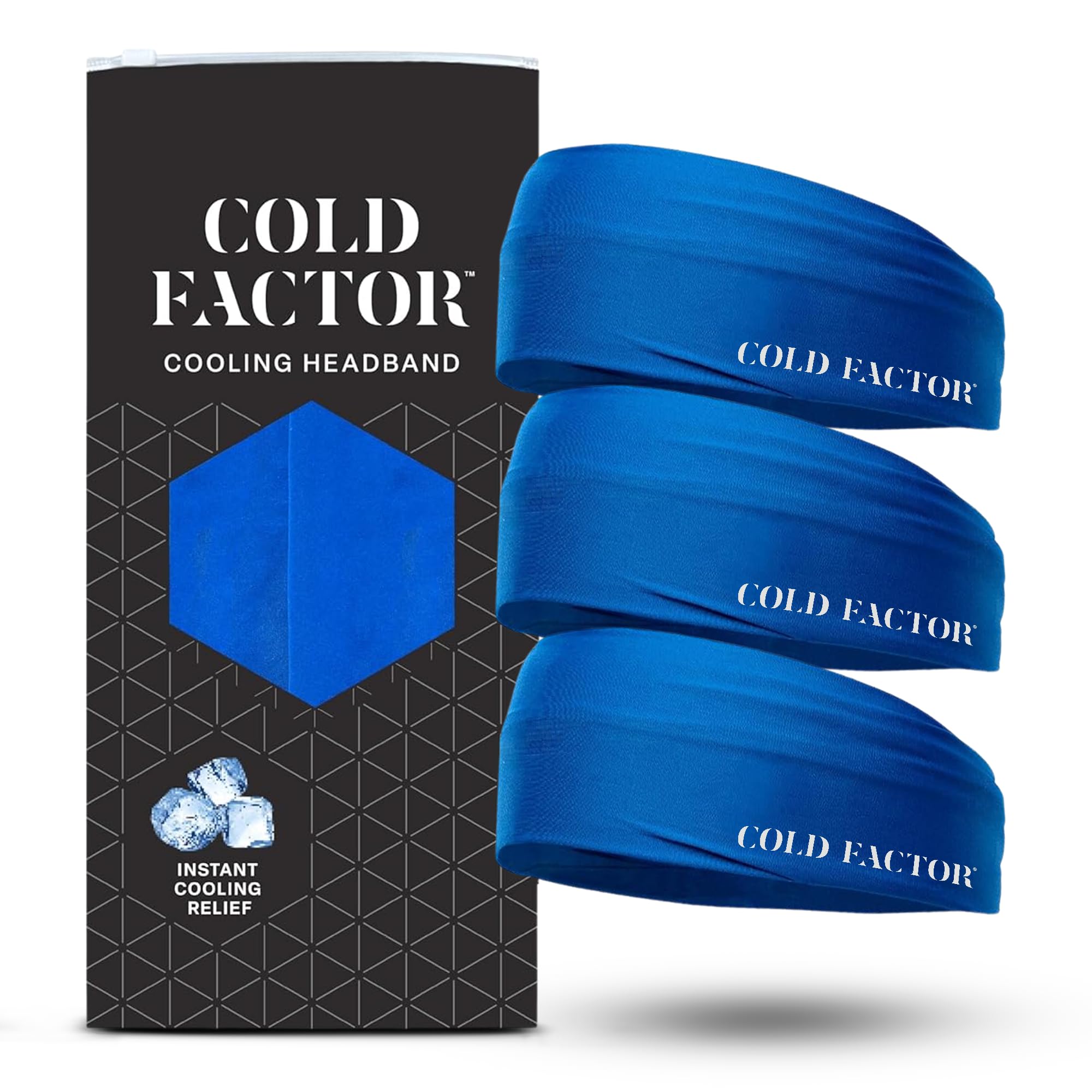 COLD FACTOR Instant Cooling Headband 3 Pack (Blue) | Advanced Chemical-Free Evaporative Cooling Technology |2+ Hours of Cooling | Ideal for Sports, Yoga, Outdoor Activities Like Hiking & Golf