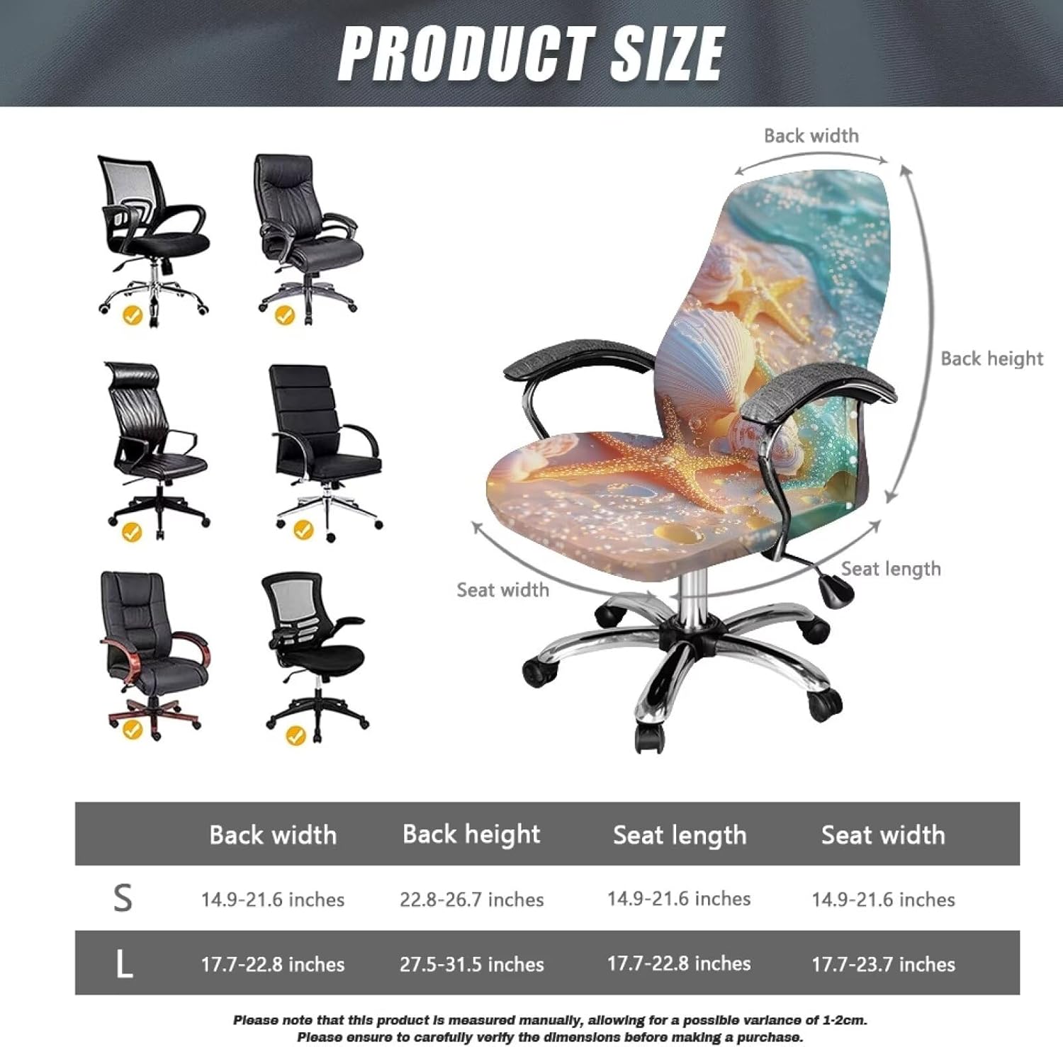 Beach Starfish Computer Office Chair Covers Stretchable High Back Gaming Chair Cover with Elastic Bottom Universal Desk Rotating Chair Slipcovers for Home Office Chairs Decor -L