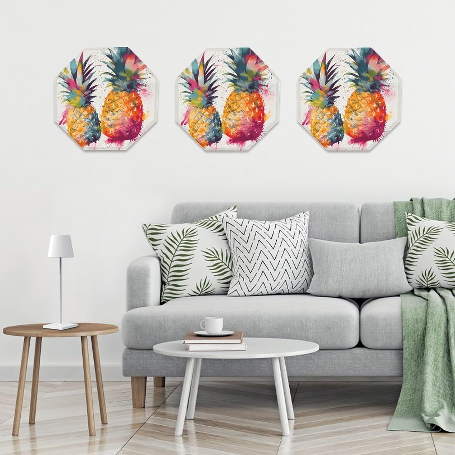 Ctagon Metal Sign for Home, Modern Display Plate for Kitchen, Tropical Fruit Watercolor Pineapple Plates Accent Hanging Wall Decorations 3PCS for Living Room, Bedroom, Hallway, Hotel