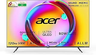 Acer 139 cm (55 inches) Super Series 4K Ultra HD Smart QLED Google TV AR55QDXGU2875AT (Black)