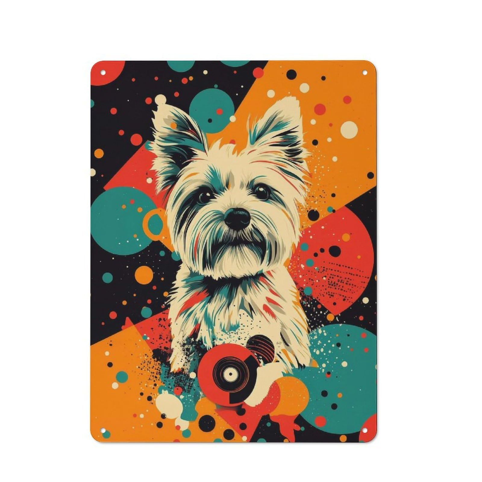 Junmoney White West Highland Terrier Pop Art Print Pl Ayful Dog Decor Rustic Metal Plaque 40X30cm For Lounge Or Reading Corner, For Home Office, Studio And Craft Room Walls