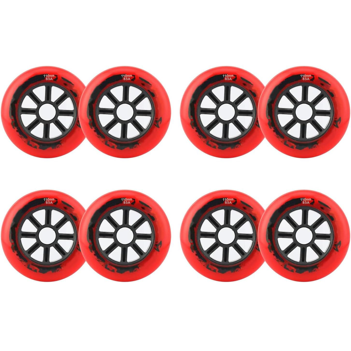 Roues de Rechange pour Patins à Roues alignées 90 mm/100 mm/110 mm, dureté 85A, Roues en PU sans roulements, Lot de 8, Rouge, 100 mm