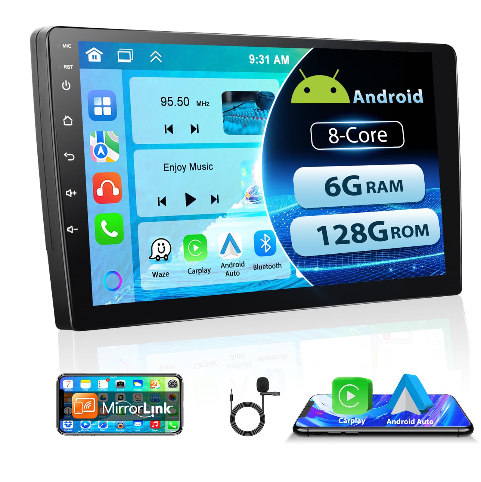 6+128G Motorsi Carplay Android Auto 2Din Car Stéréo avec GPS Navi WiFi, 9 Pouces Écran Tactile Poste Radio Voiture, Android 13 Autoradio Support MirrorLink/Bluetooth/FM/AUX/EQ/RDS/SWC Autoradio + MIC