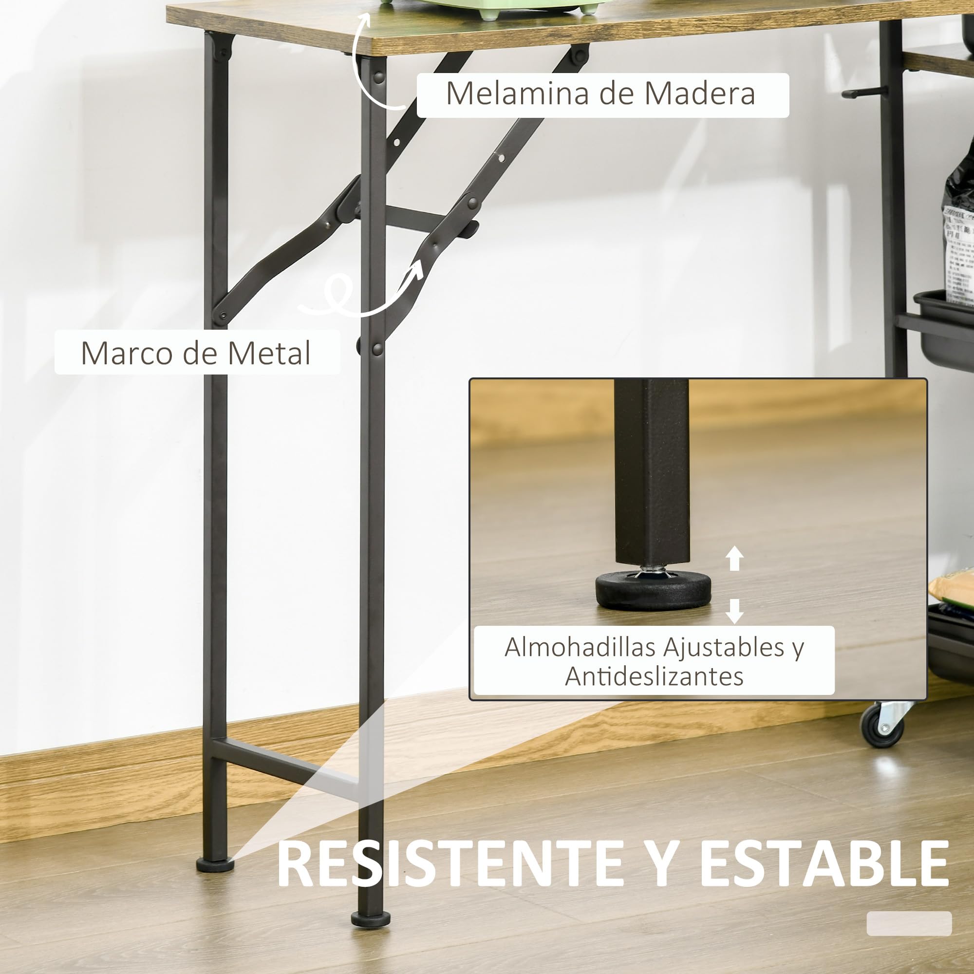 HOMCOM Carro de Cocina con Ruedas 118x36,5x82 cm Marrón Rústico Multiusos