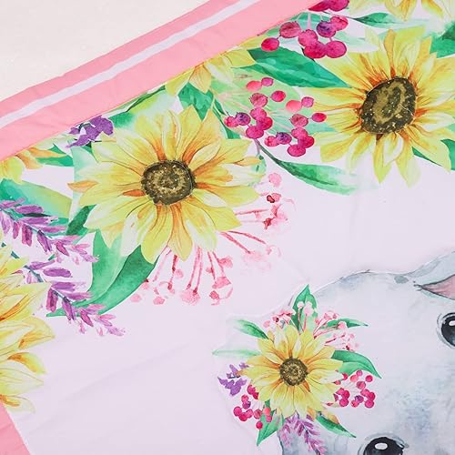 Miniatura 4 de Juego de ropa de cama de cuna floral de 3 piezas para niñas, juego de ropa de cama de cuna con girasol y elefante, 1 edredón y 2 sábanas