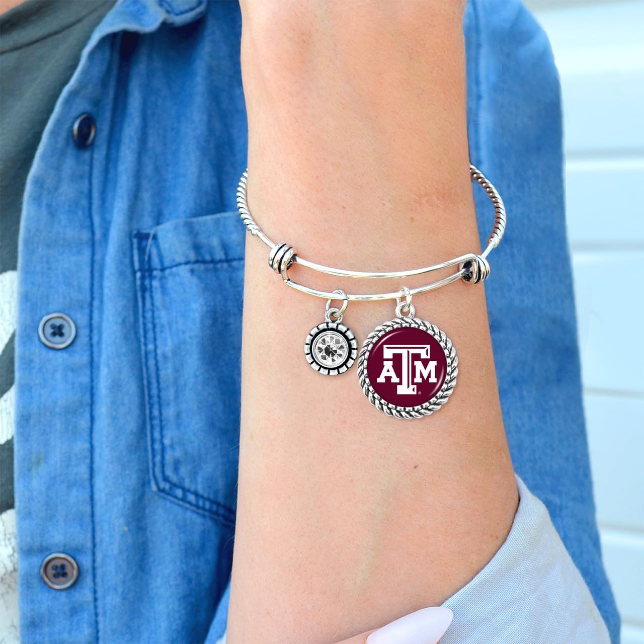 From the Heart Texas A&M Aggies Olivia Bracelet Silver Twisted Wire Jewelry Gift TAMU
