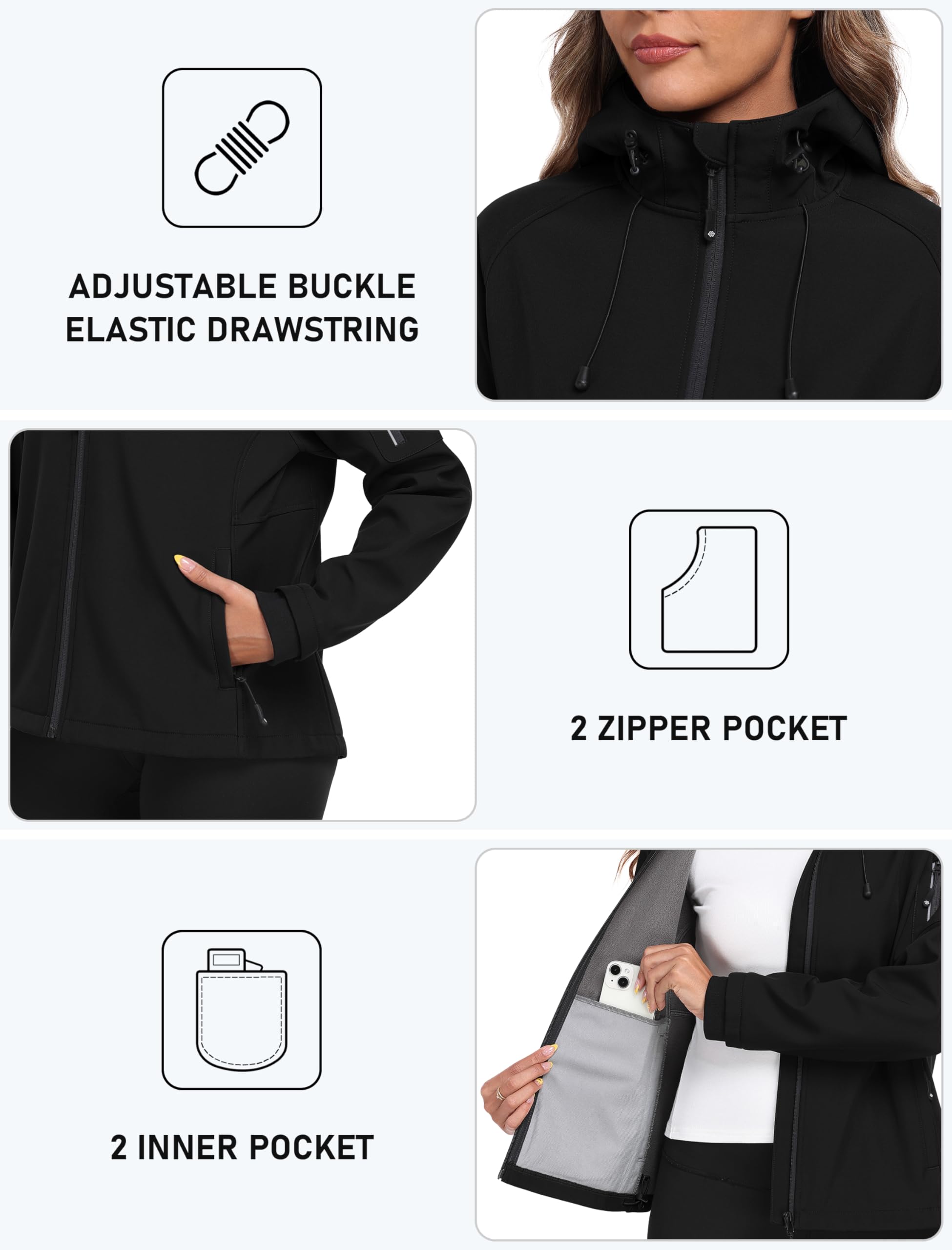 MoFiz Chaqueta Softshell para Mujer con Capucha Invierno Calor Transpirable ligera Chaqueta Deportiva para Senderismo Esquí Ciclismo