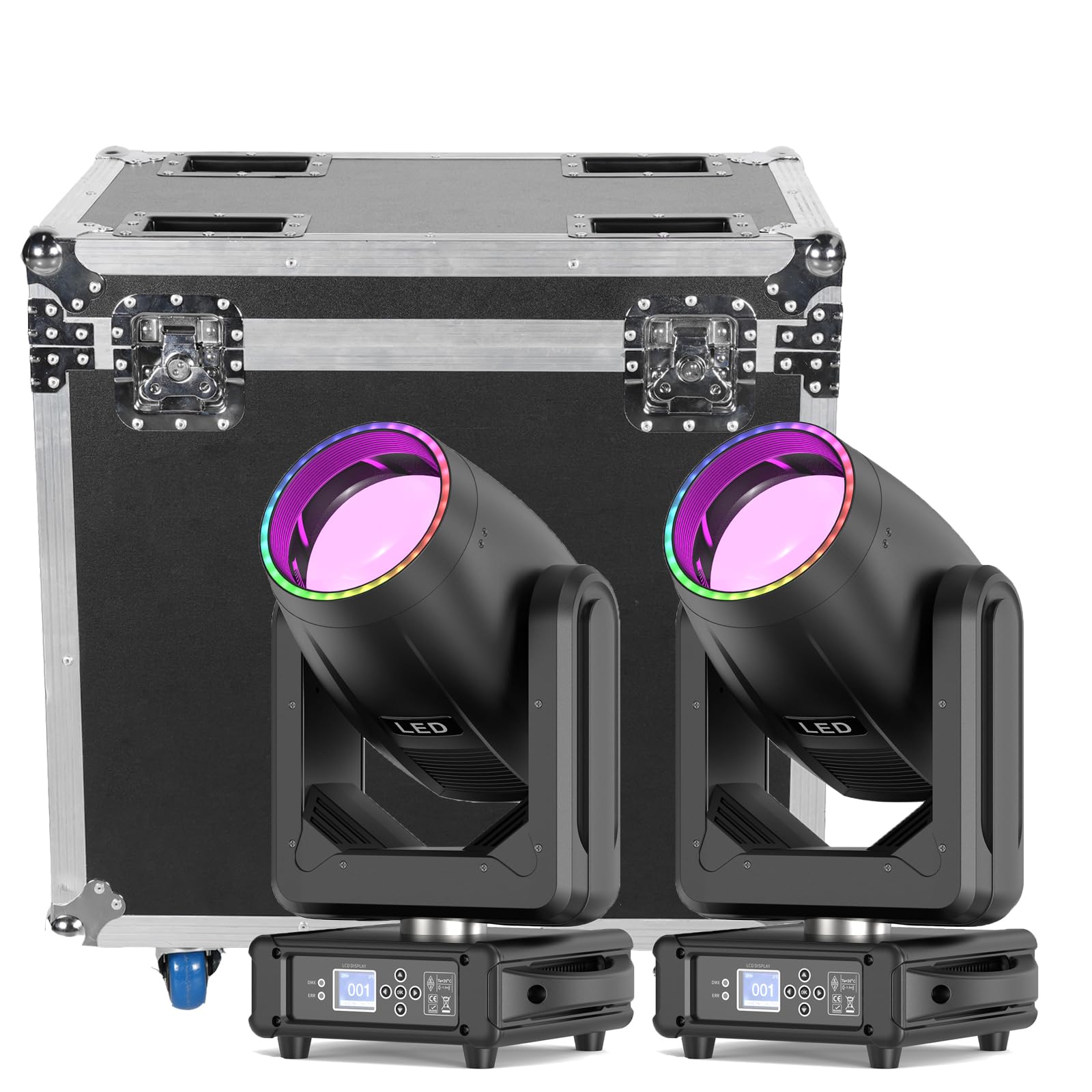 2PCS 300W Lyre LED avec flight case Beam Lumière 18 Gobos 15 Couleurs RGBW Lumières de scène DMX Luminaires à tête rotative pour DJ Fête Bar Soirées Éclairage