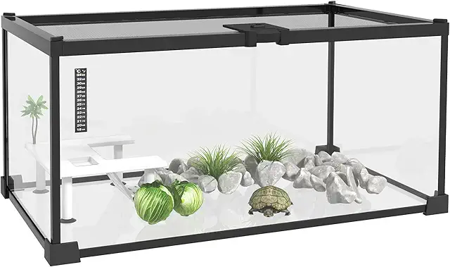 Terrario PawHut para Reptiles - Caja Antiescape con Rampa y Comedero