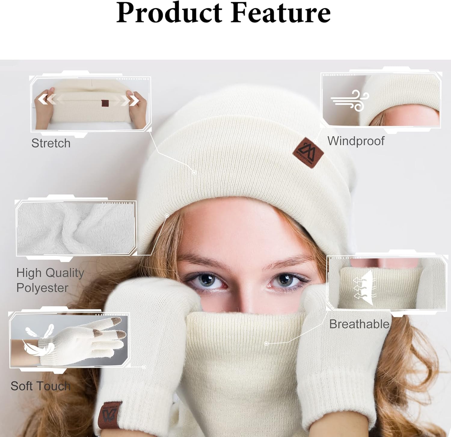mysuntown Winter Beanie Hat Scarf and Touch Screen Gloves 3-Piece Set, 2025 Cold Weather Knit Fleece Lined Warm Unisex Sets - Image 4
