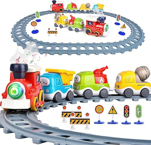 Juego de tren navideño con luces, sonidos y efectos de vapor, juguete navideño para niños