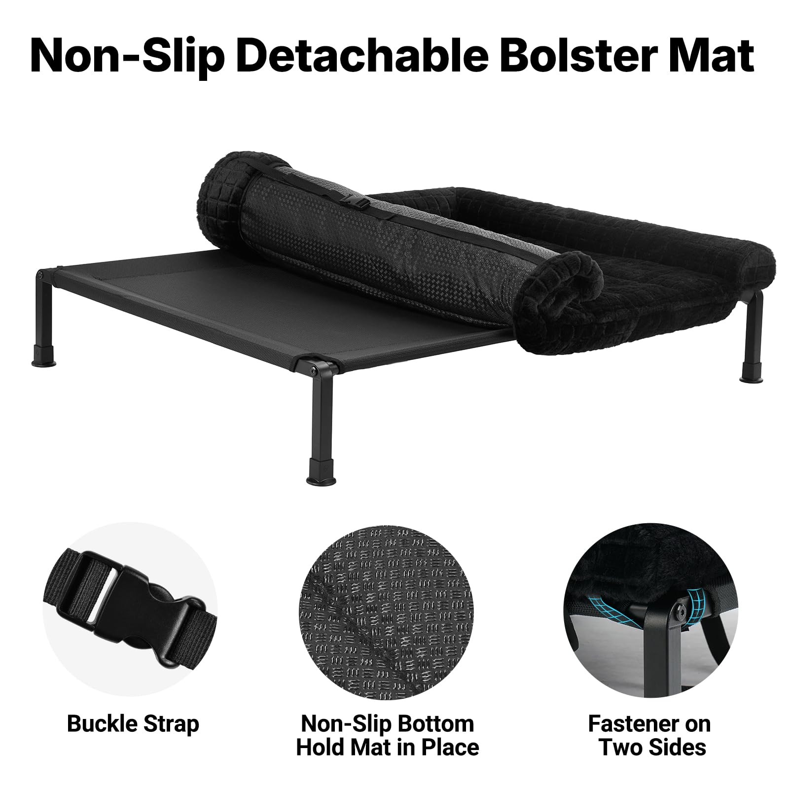 Veehoo Erhöhtes Hundebett für große Hunde, XL Hundeliege Outdoor Waschbar | Hundebett Orthopädisch mit Plüschkissen, Abnehmbares und Rutschfestes, Ganzjahreskomfort für Drinnen Draußen, 106 x 76 cm