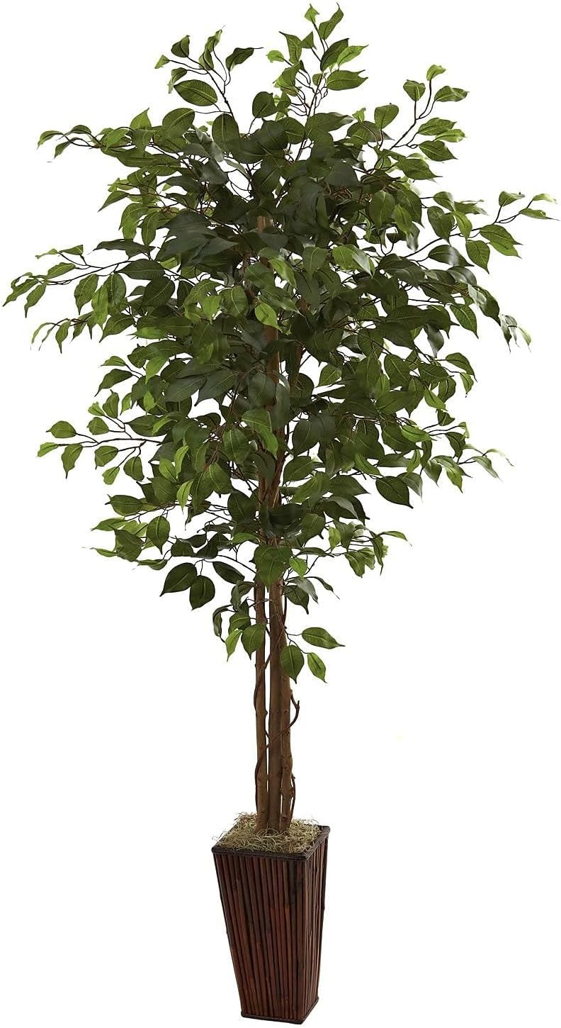 Nearly Natural 5931 6ft. Ficus Tree with Bamboo Planter,Green