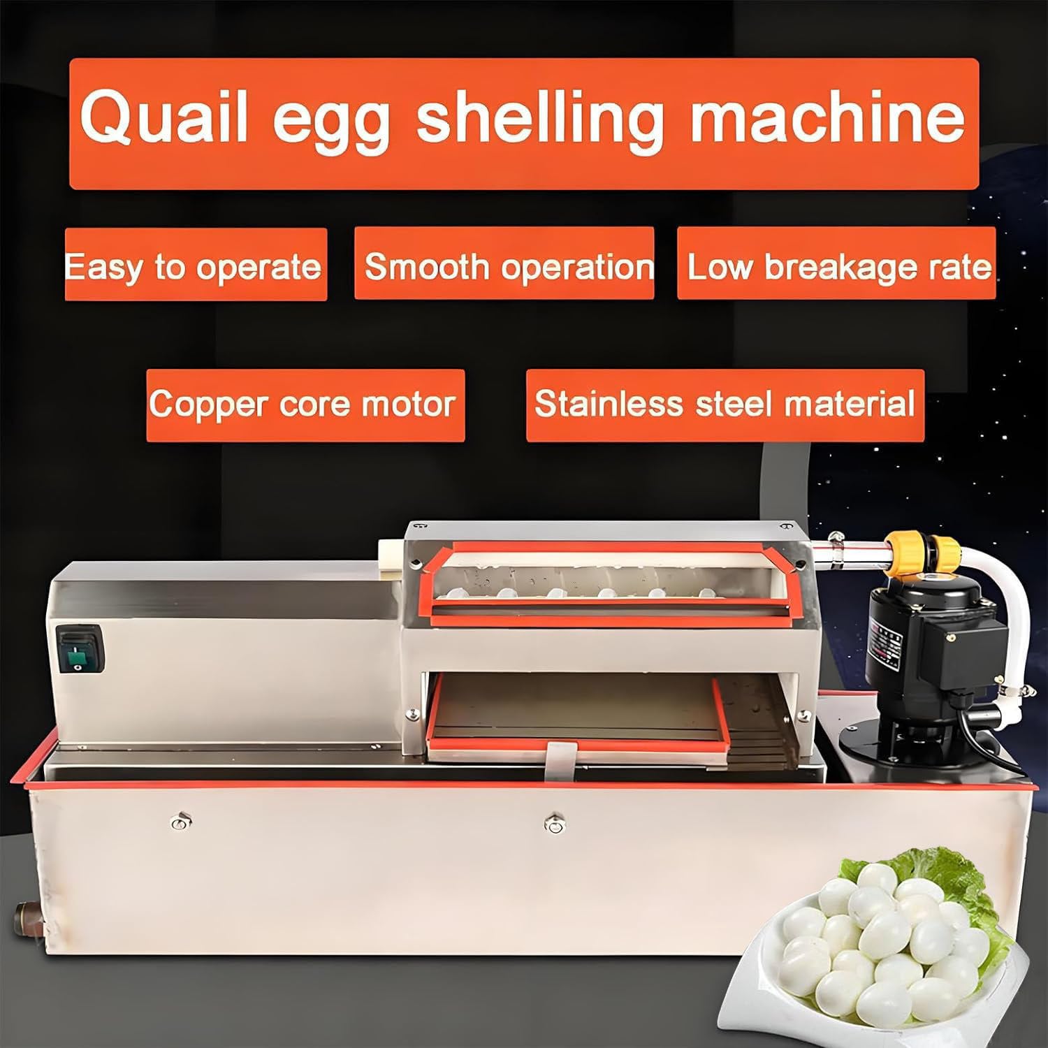 Máquina peladora automática de huevos de codorniz, peladora eléctrica de huevos de codorniz, motor de 25 W y acero inoxidable, se pela sin esfuerzo en segundos para uso doméstico comercial