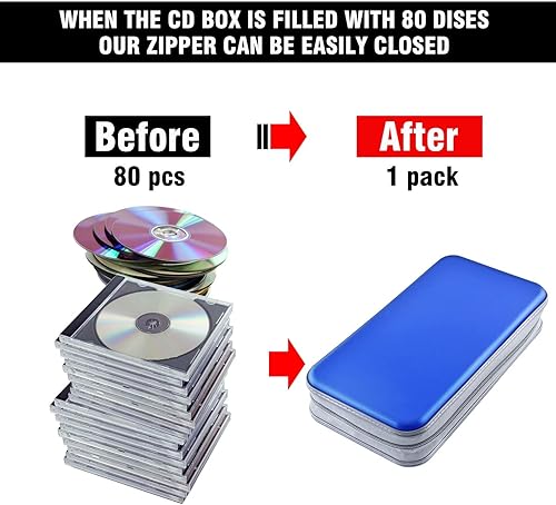 Miniatura 4 de Bivisen Funda para CD, capacidad para 80 DVD, VCD, multimedia, Blu-ray, soporte para cartera, organizador de almacenamiento (azul)