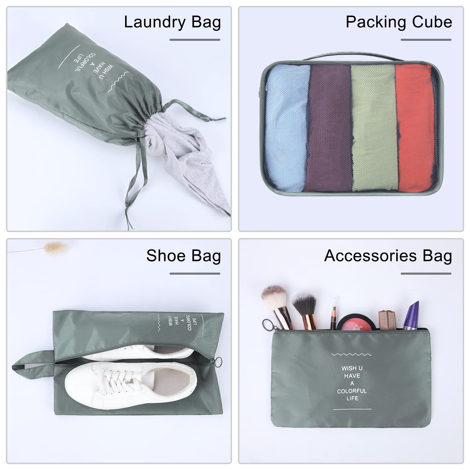 KTMOUW 7PCS Organizer Valigie Organizzatore Valigia Cubi di Imballaggio Organizer Cubi Viaggio Borse Luggage Packing Organizer Nylon Set Grigio