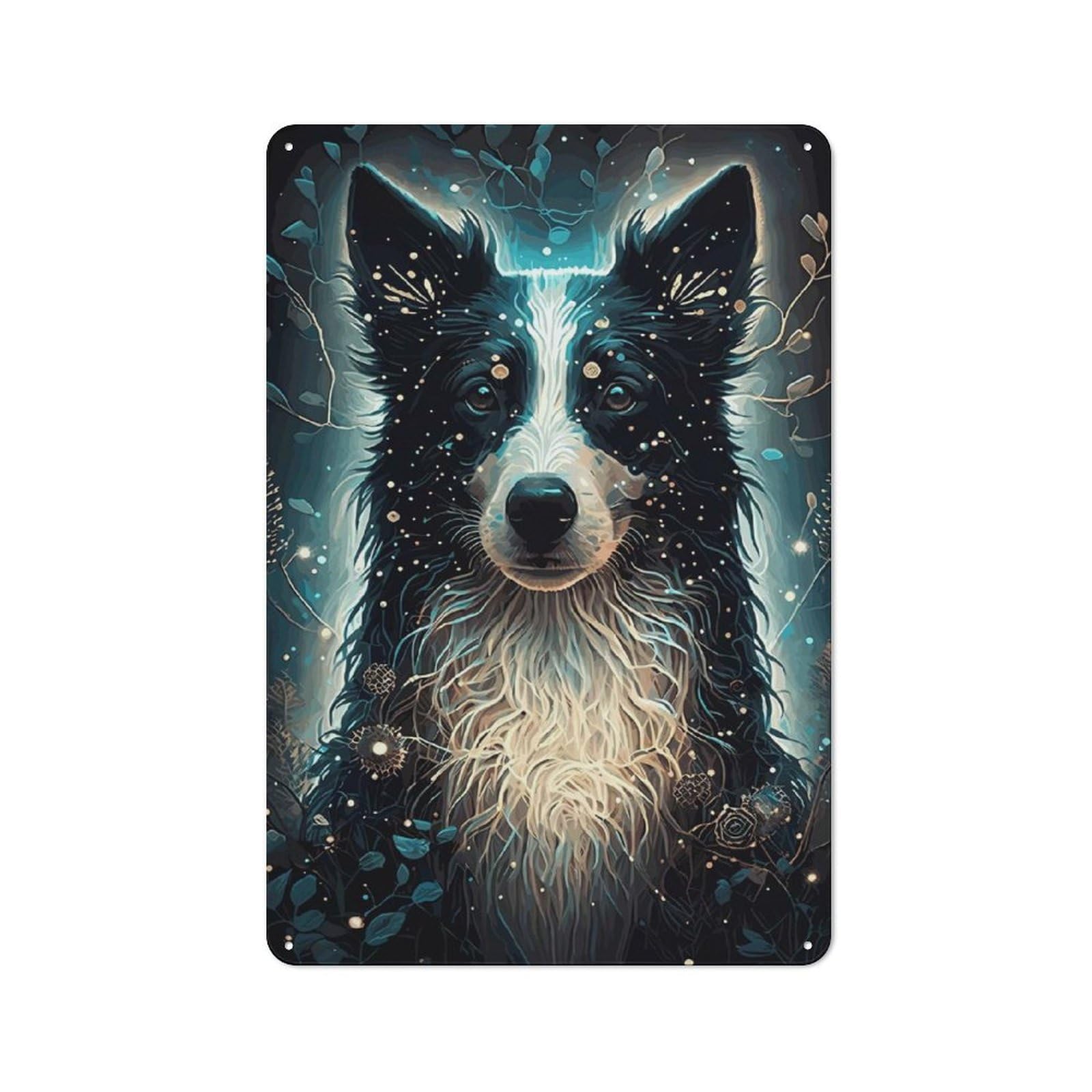 Junmoney Border Collie Dog-2 Tin Sign With Border Collie Dog Design 30X20cm, Garage Style Garage Wall Decor For Garage, Hobby Room, Office Or Man Cave