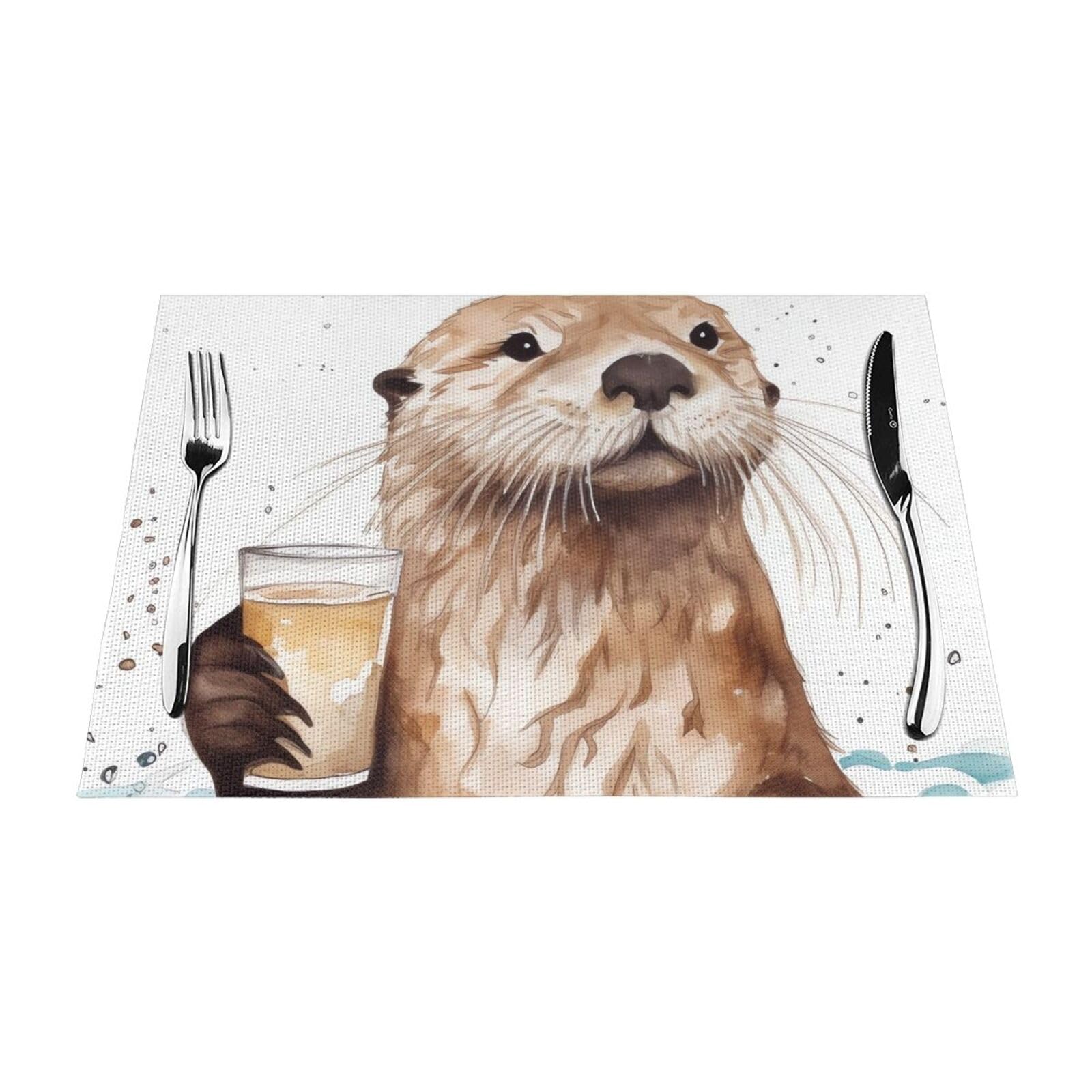 Sea Otter Placemats Set of 1 - Woven Vinyl Kitchen Table Placemats - Heat Resistant Non-Slip Place Mats for Dining Table, Washable Indoor Outdoor Table Mats 12x18 Inch