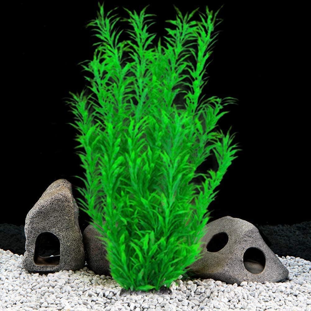 LinTimes Artificial Large Water Plants, Simulate Water Grass 15 inch, Made of Soft Safe Plastic (Green)