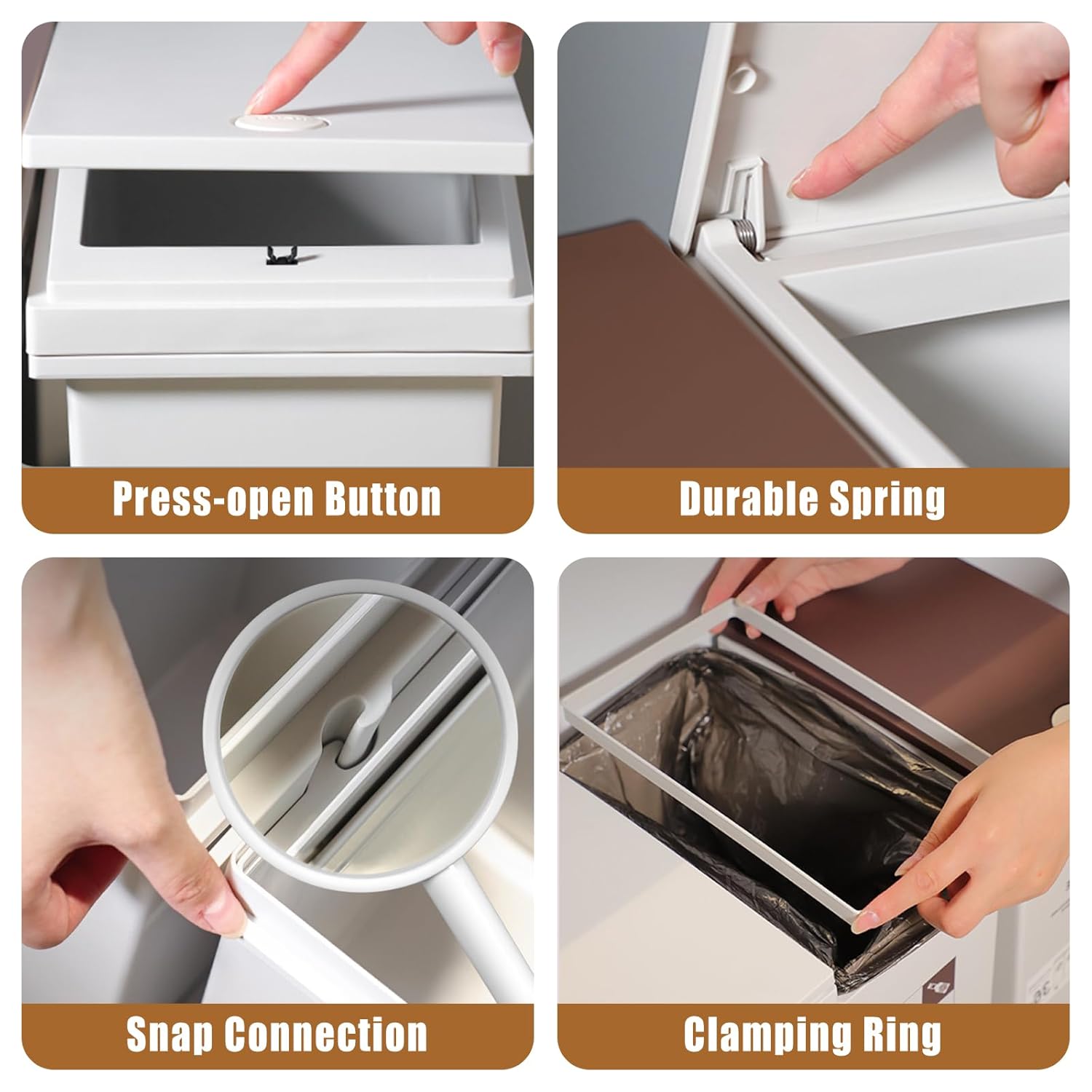 20L x 3 Compartment Trash Can with Wheels, 16 Gallon Recycling Bin and Rolling Garbage Can for Kitchen, Mobile Waste Separation System with Press-Open Lids & Detachable Containers for Home & Office