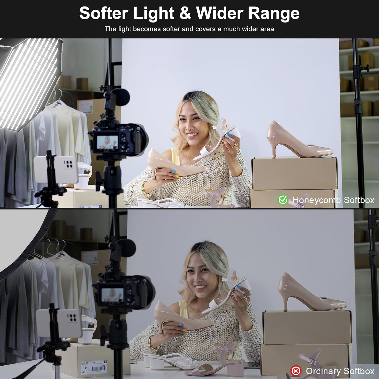 GVM Soft Boxes Lighting, Bowens Mount with Honeycomb Grid, Compatible with P80S/ SD80D/SD80S/GVM-G100W/GVM-PR150R/GVM-PRO-SD200B/GVM-PRO-SD300B and Other Bowens Mount Light, Suitable for studio Photog