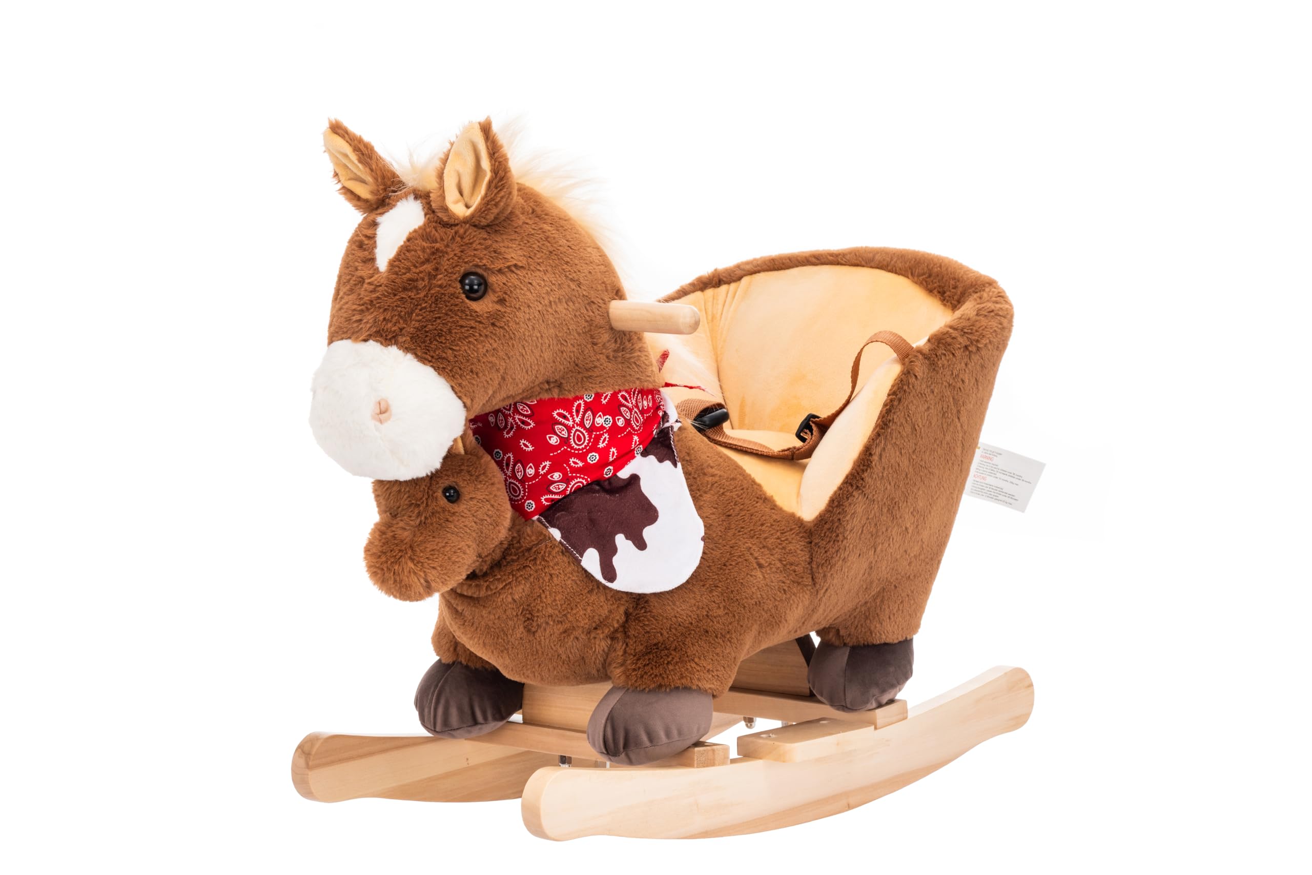 Schaukeltier mit Handpuppe, Kinder Schaukelstuhl mit Sicherheitsgurt, 12 bis 36 Monaten (Braun)