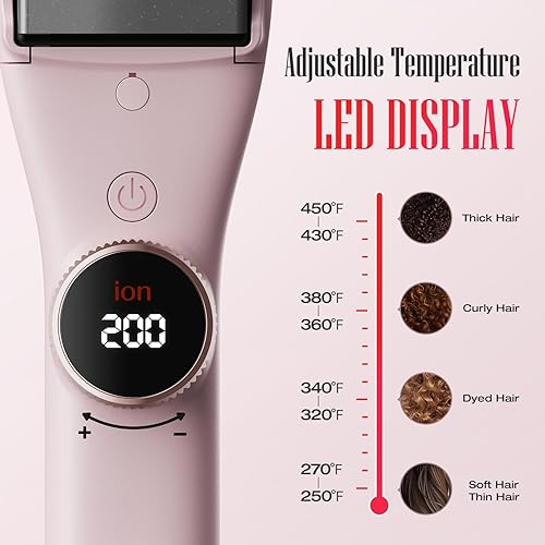 Miniatura 5 de Plancha ancha LENA H2S profesional con placas de titanio más anchas, 12 temperaturas ajustables, pantalla LED, calentamiento rápido, doble voltaje y