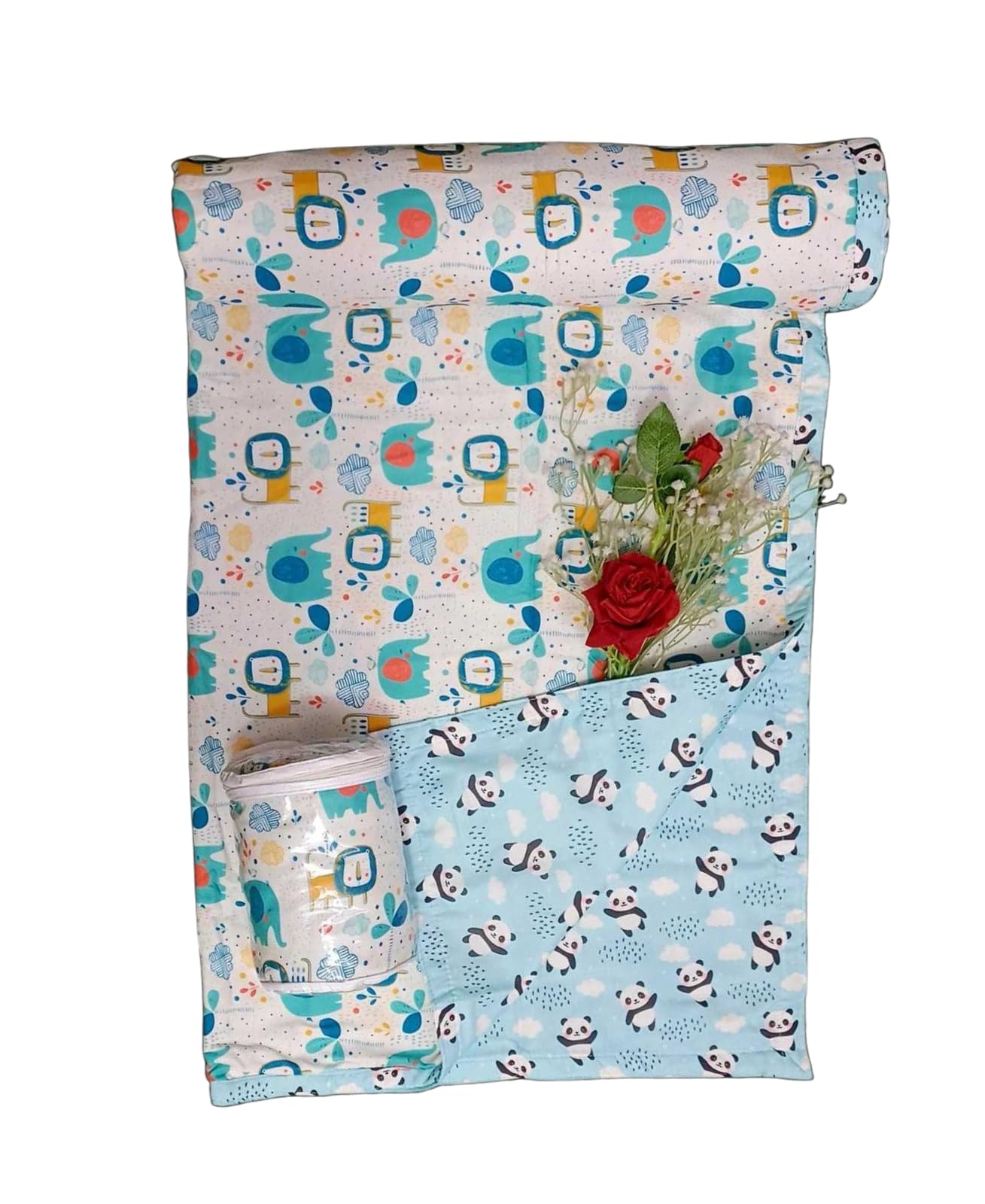 Kids Dohar 100 x 140 CM | 100% Cotton Malmal Baby Blanket for Toddlers 1-5 Years | Soft Lightweight 3 Layer Reversible Cotton Blanket | Blue Panda Printed Baby Wrap, Stroller Cover-image-20
