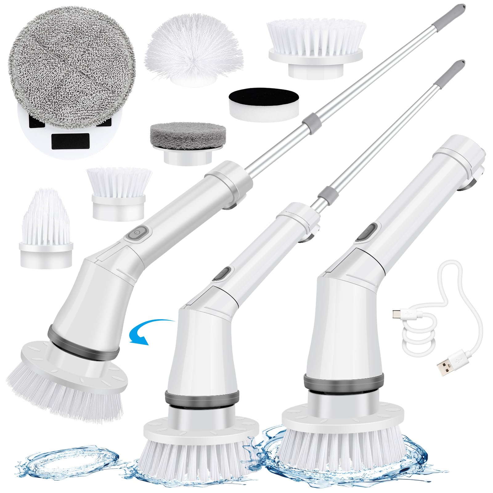 YIRUIKEJI Electric Spin Scrubber,Cordless Cleaning Brush,Shower Cleaning Brush with 7 Replaceable Brush Heads, Power Scrubber 2 Adjustable Speeds & Extension Handle for Bathroom, Tile, Toilet, Floor
