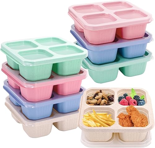 Miniatura 9 de Paquete de 8 recipientes Bento para aperitivos, lonchera reutilizable con tapas para niños, recipientes de almuerzo de preparación de comidas, 4