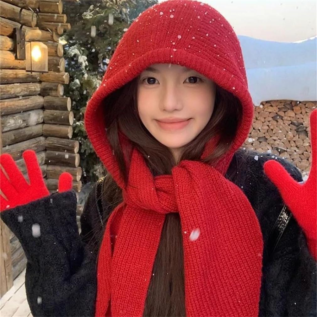Women Beanies Scarf One-Piece Thickened Warm Neck Accessories Knitted Hat