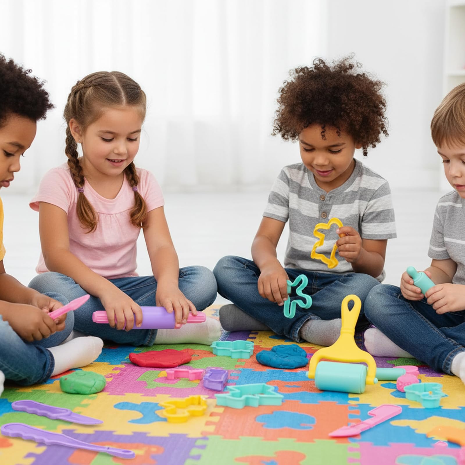 15 Pcs Playdough Accessories,Colorful Plastic Clay Dough Tools,Lay Dough Accessories Molds with Rollers,Cutters Clay Roller and Modeling Tools,for Children Educational Toy - Image 4