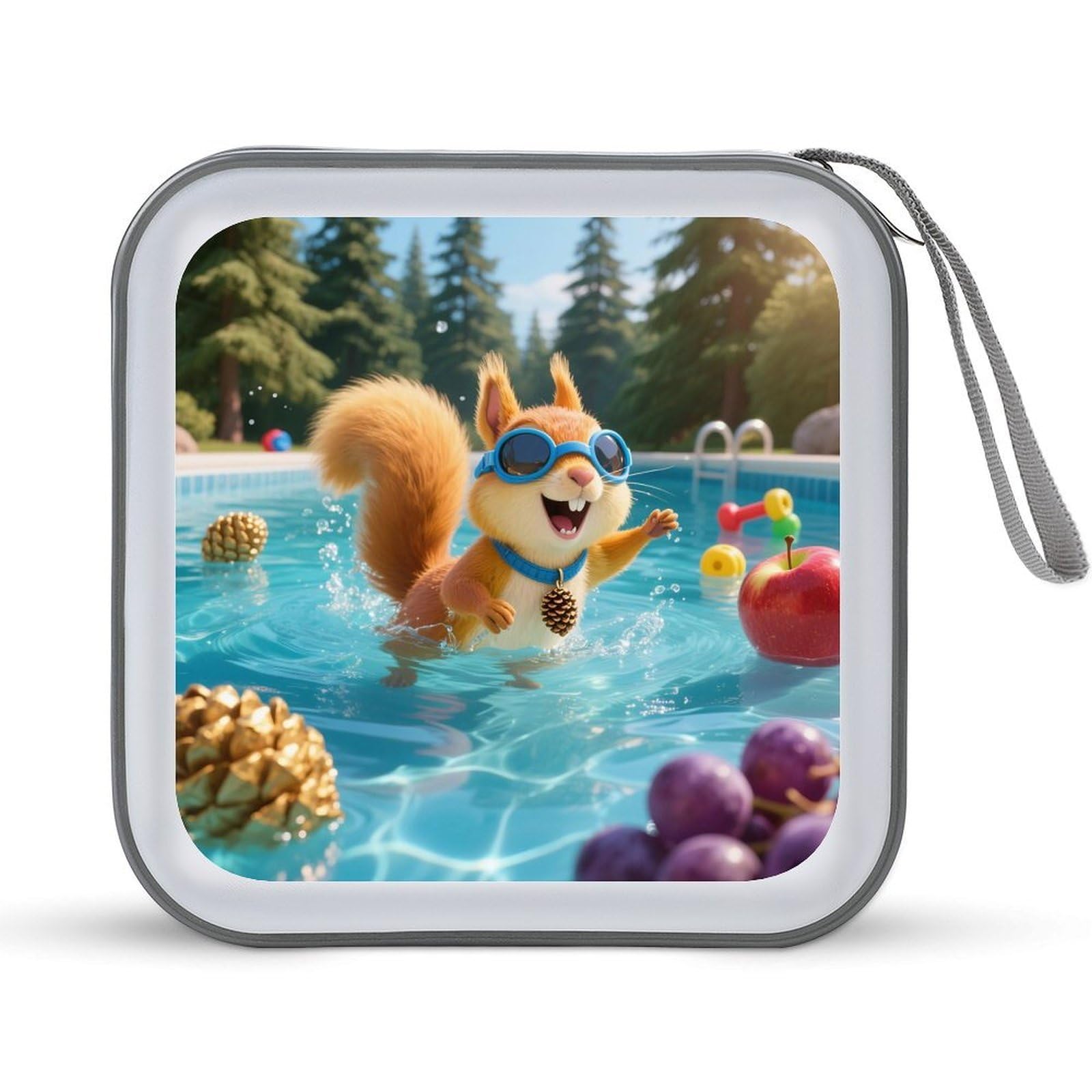 VstaDank Squirrel Pool Joy CD Case Portable Zipper CD Case 40 Capacity Hard Plastic DVD Cases Holder Large Storage Disc Wallet Bag for Car Home Travel DVD Collection Bag