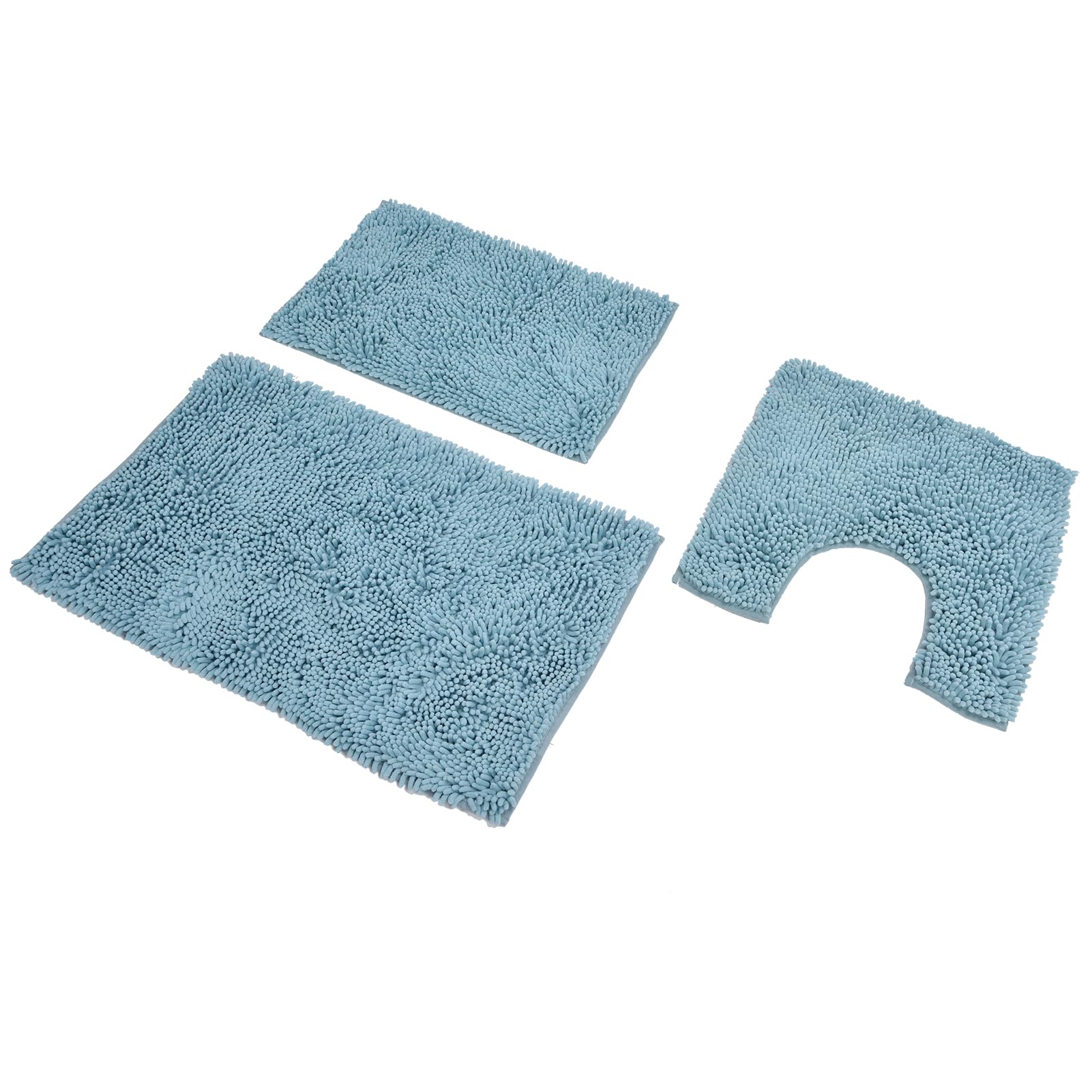 Cocoarm Set Tappeto da Bagno Tappetino da Bagno in Ciniglia 3 Pezzi con Adesivo Hot Melt Supporto Antiscivolo Morbido Assorbente Tappetino WC per Vasca da Lavandino WC di Casa (azzurro)