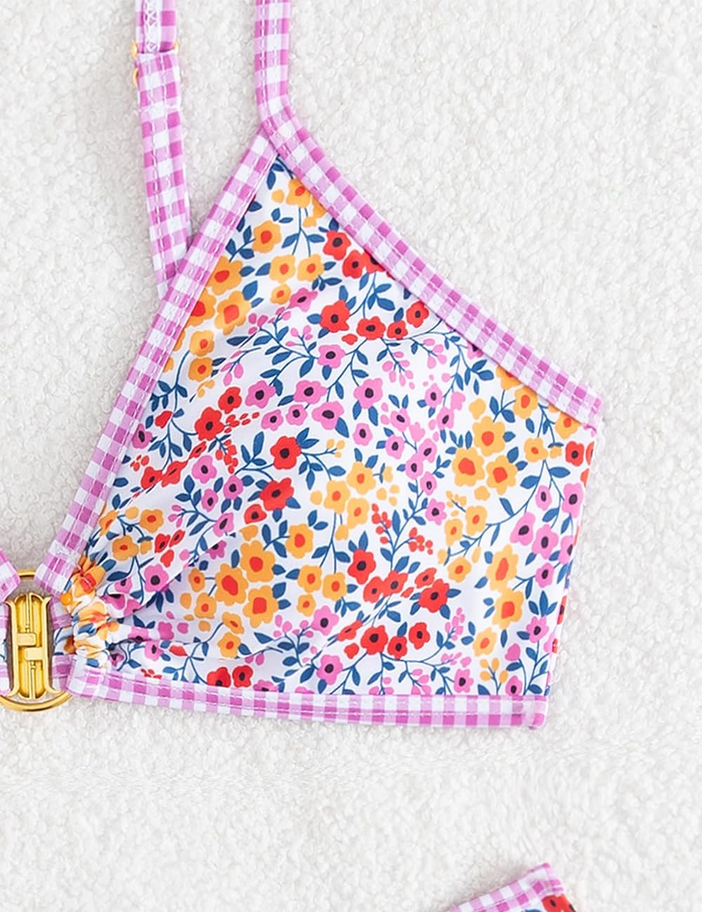 Tainehs Women's Two Piece Bikini Sets O Ring Front Top Ditsy Floral Triangle Swimsuits Cheeky Bathing Suit - Image 6