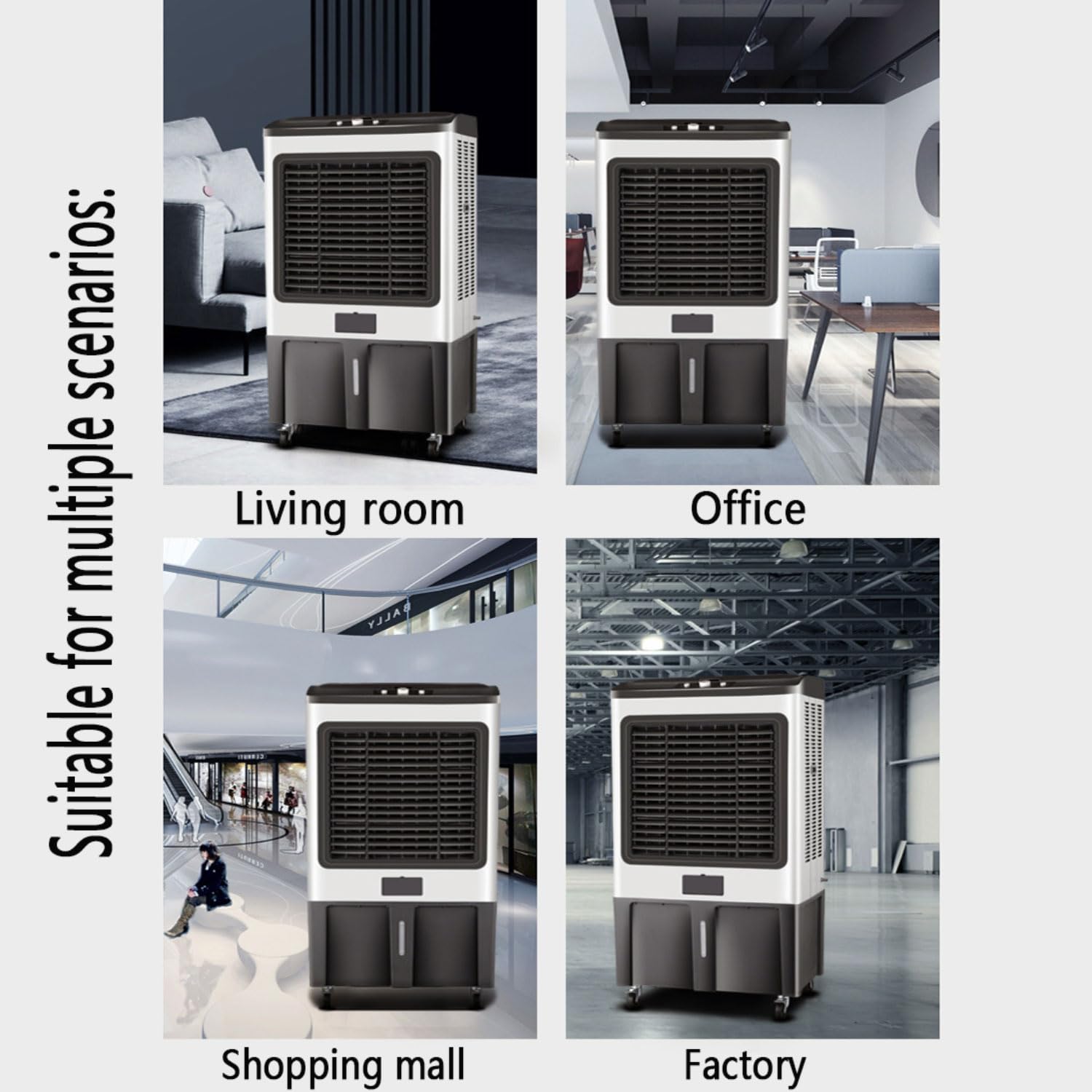 Climatizador Modo Evaporativo 50L Sin Tubo Exterior Triple Función: Frío Humidificador y Ventilación Aire Acondicionado Portátil con 4 Acumuladores de Frío 3 Velocidades Ventilador de Enfriamientoco