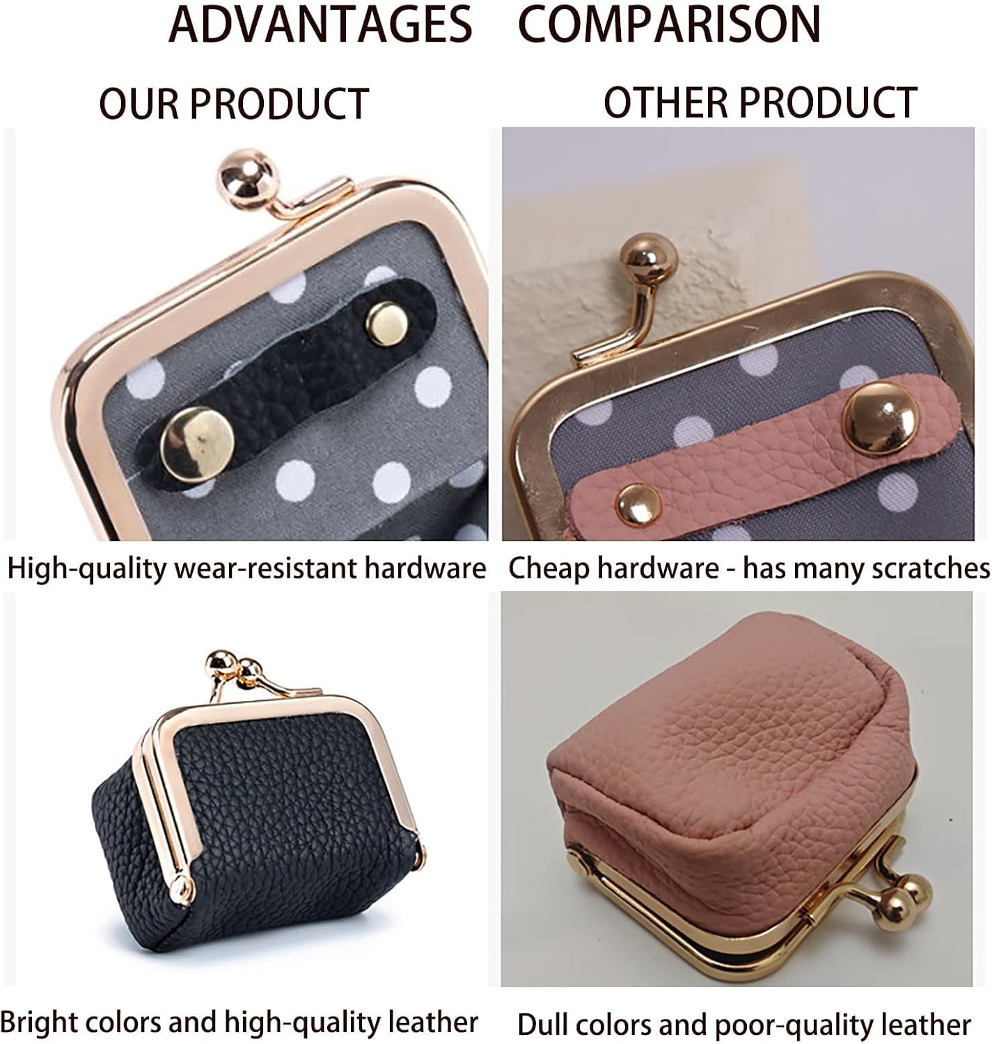 Genuine Leather Mini Jewelry Box & Coin Purse for Women, Travel Jewelry Case with Kiss Lock, Holds Earrings, Rings, Necklace, Bracelet, Coins (Pink-L 2.95in) image 4