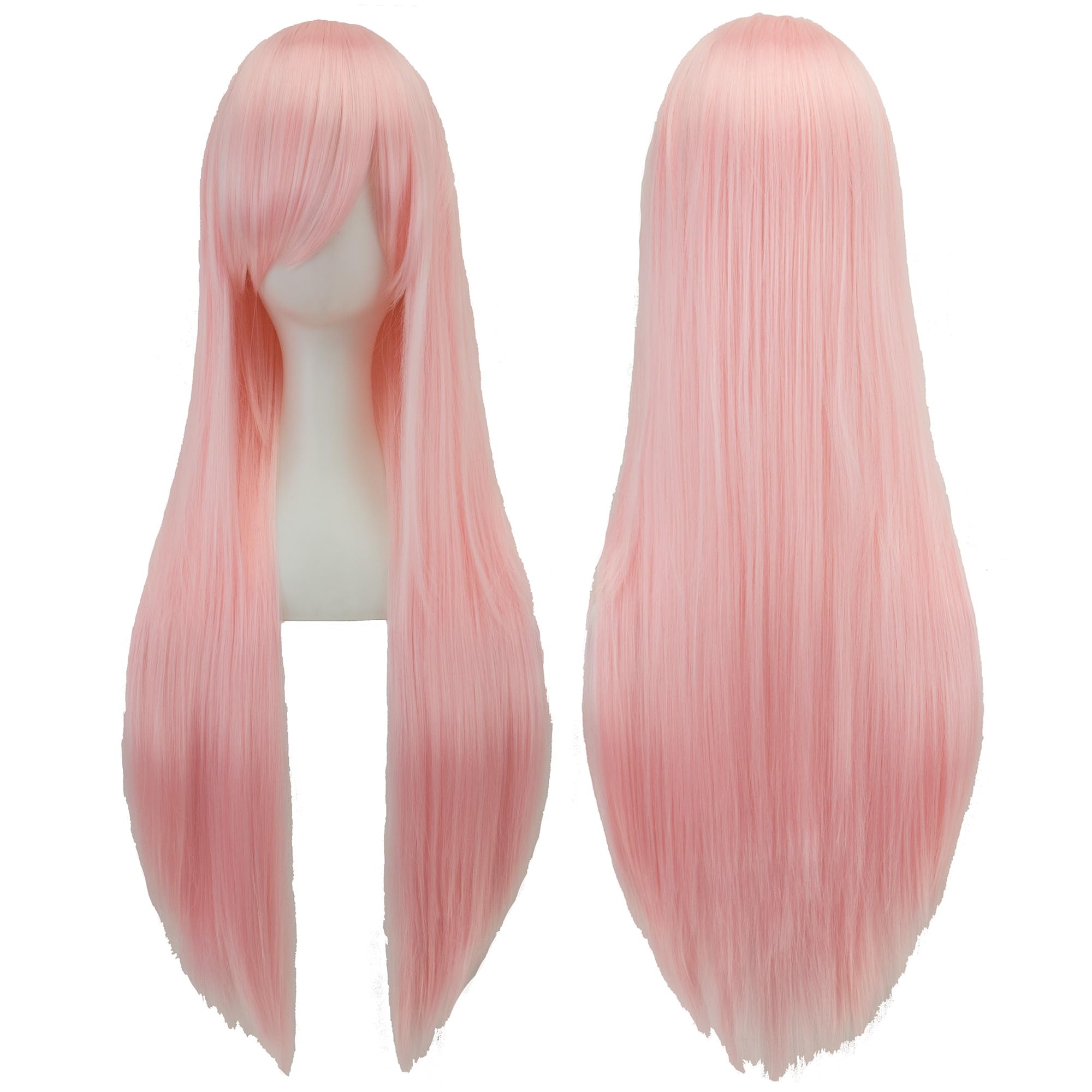 IMISSU 80cm Long Straight Natural Hair Cosplay Wigs with Bangs Colorful Halloween Costume Party Wig for Girl (Bright Pink)