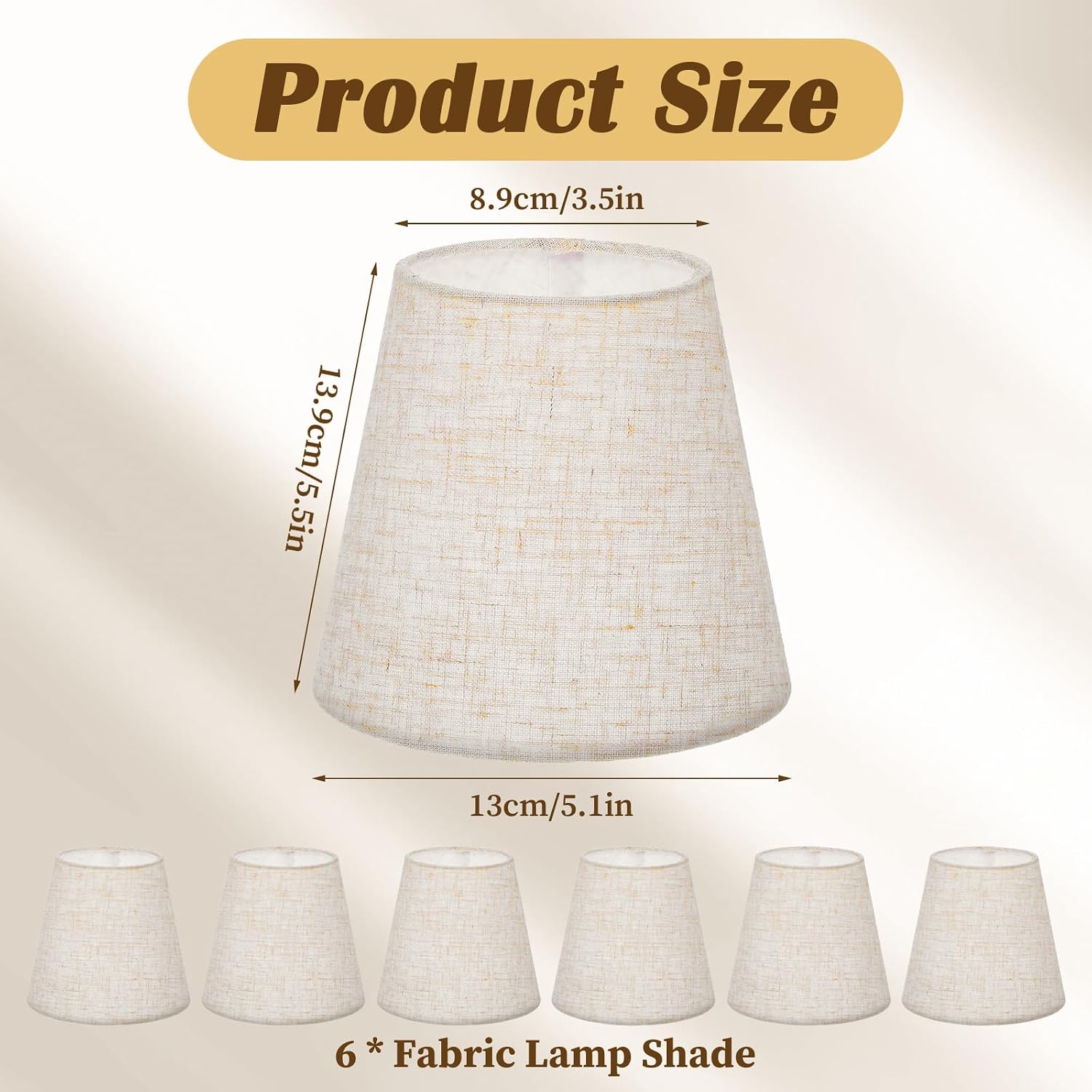 6 Pcs Chandelier Lamp Shades 5 Inch, Mini Chandelier Shades Clip On for Table Lamps Wall Lamp Replacement, Natural Linen Mini Lamps Shade, 3.5 x 5 x 5.5 in (Top Height Bottom)