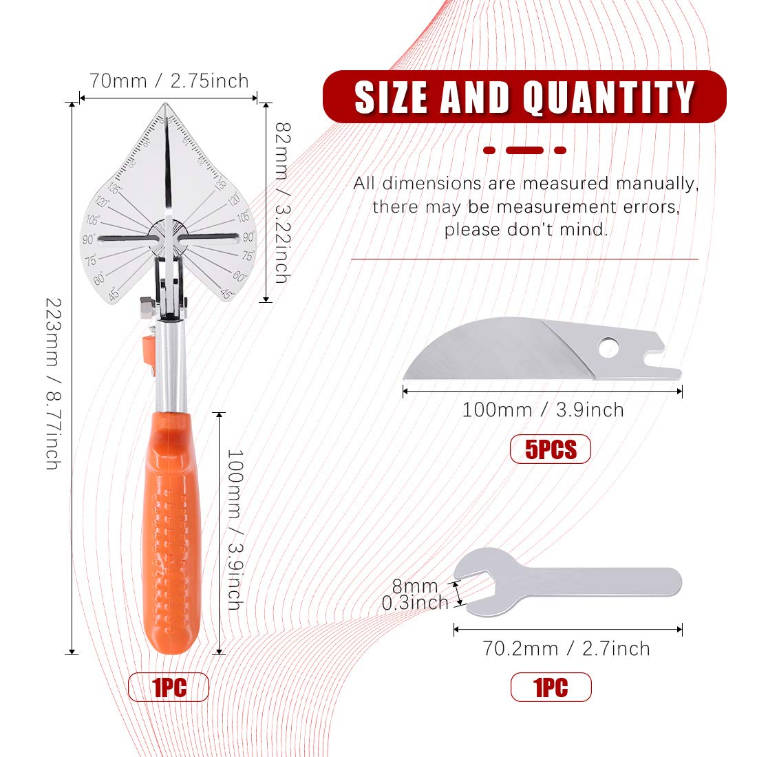 Hilitchi Upgraded Multi Angle Miter Shear Cutter Cuts 45 to 135 Degree Miter Snips Cutting Tool for Small Miter Jobs and DIY Projects with 5 Replacement Blades and Spanner - Image 2