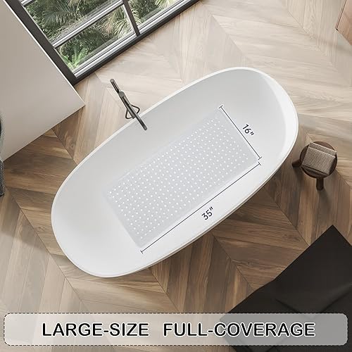 Miniatura 4 de Linoows Tapetes antideslizantes para bañera y ducha, tapete de baño de agarre eléctrico de 35 x 16.3 pulgadas con ventosas y agujeros de drenaje