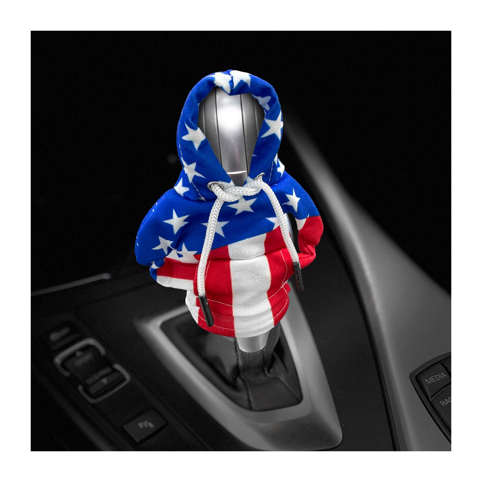 Car Gear Shift Cover, Fashionable and Funny Car Gear Shift Hoodies Cover, Winter Warm Gear Shift Knob Cover Sweater Shirt (Flag Upper & Lower)