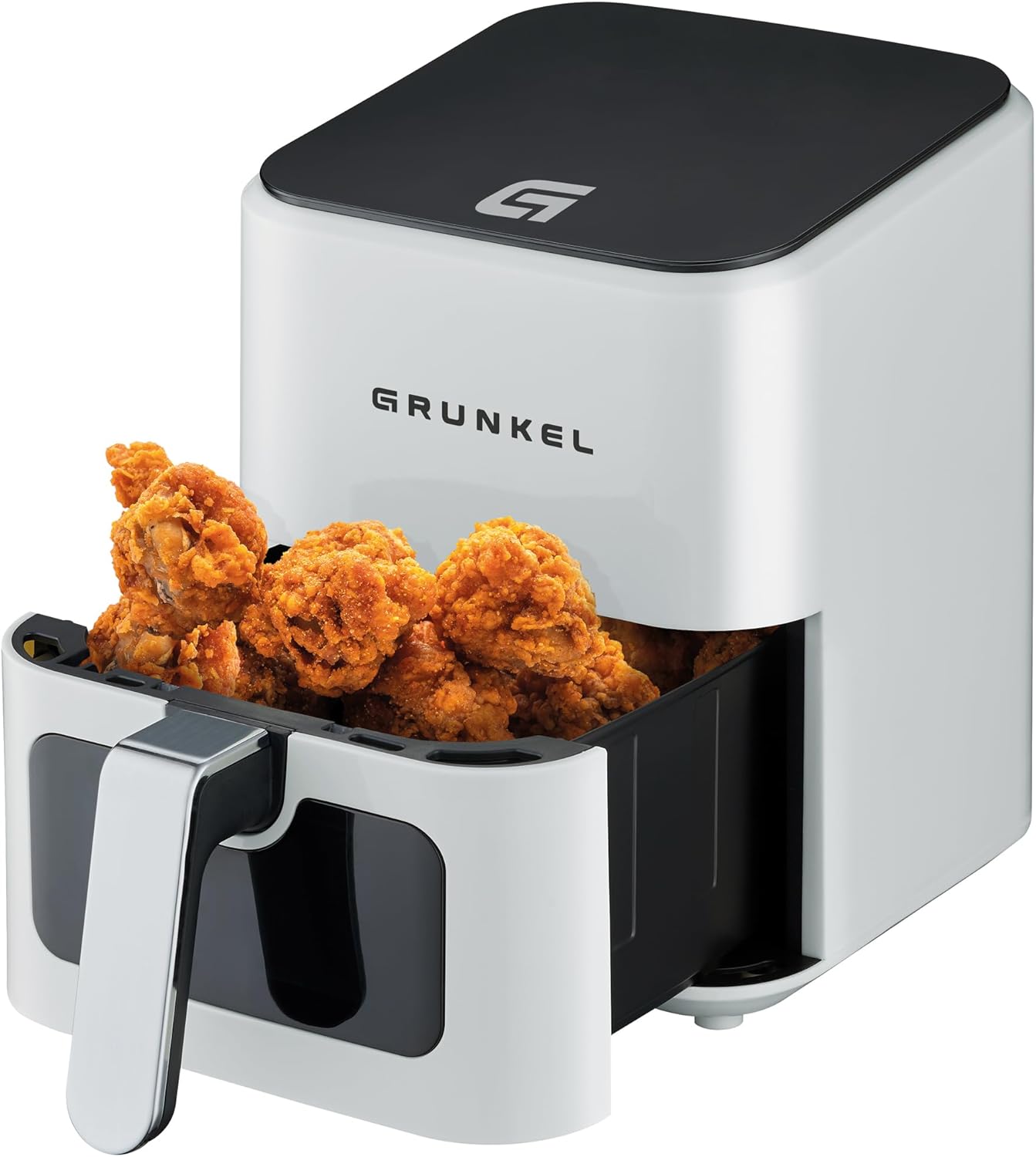 Grunkel – Freidora de aire – Airfryer – EASY FRYER 4L y 1200W con Panel de control digital Temporizador multifunción 60 minutos 7 programas de cocción para freír sin aceite (Blanco)