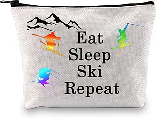 PXTIDY Skiing Gifts Ski Lover Gift Makeup Bag Skier Gift Eat Sleep Ski Repeat Makeup Pouch Travel Cosmetic Bag Winter Sports Skiing Gifts for Skier Ski Coach Gift