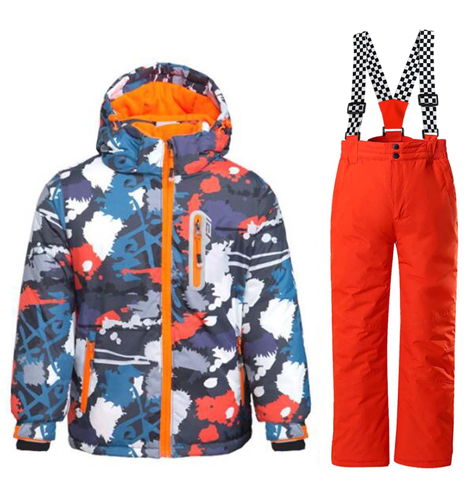 WOWULOVELY Big Boy's 2-Piece Colorblock Snow Pants and Jacket Snowsuit Ski Suit