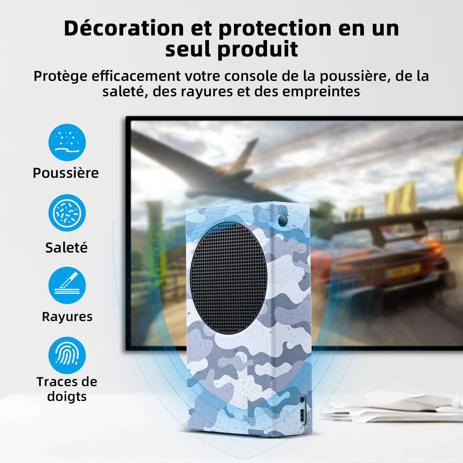 Mcbazel Magnétique Smart Wraps de Protection pour Console Xbox Series S, Accessoires en Cuir PU de Qualité Supérieure et Doublure Intérieure Douce - Camouflage Gris